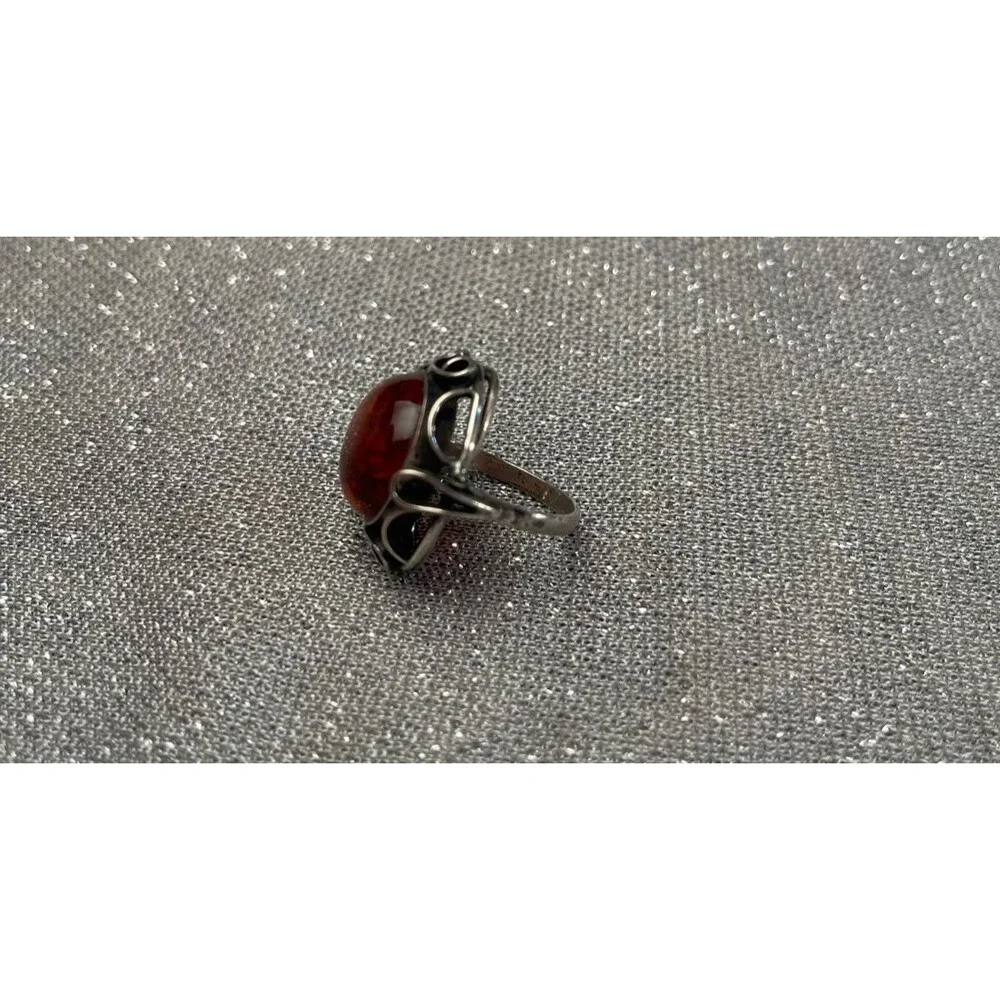 Vintage 90s Amber Sterling Silver Ring Size 4 1990s Retro Art Nouveau Whimsigoth